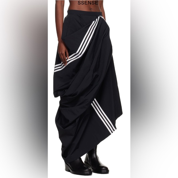 Y-3 Dresses & Skirts - Y-3 Black Asymmetrical Draped Maxi Skirt with White Stripes